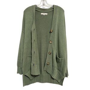 Loft Womens Sage Green Button Front Cardigan Sweater Size L 100% Cotton Knit
